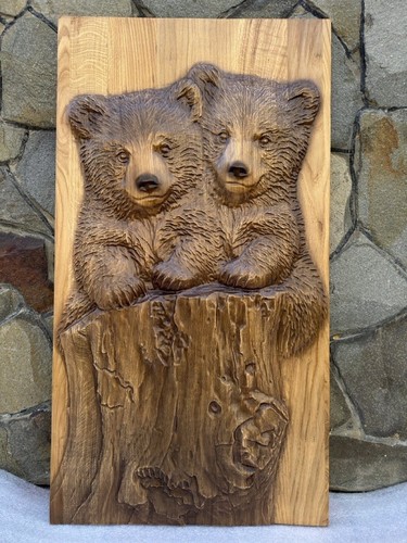 Wooden carved bear wall - wooden, art